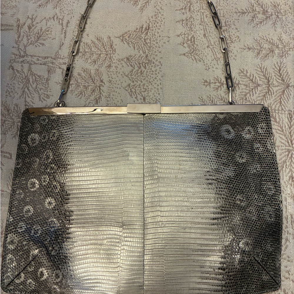 Gucci Python Print Evening Bag with Paperclip Style Chain.